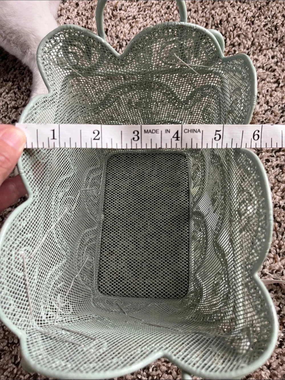Decorative Mint Green Metal Basket with Pearl Accents